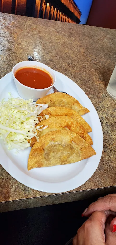 Fried dumplings with house slaw and dipping broth